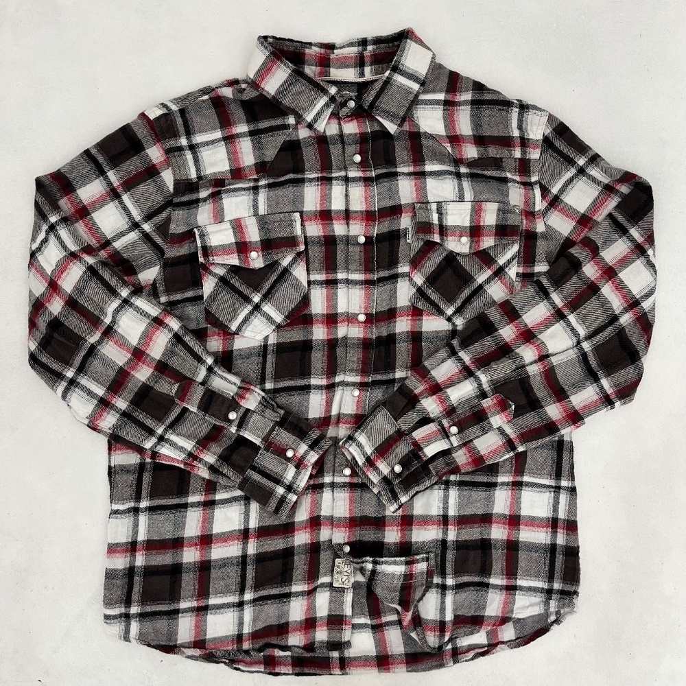 Levi Strauss Co.‎ Mens L Button up Shirt Multicolor Plaid Pearl Snap Long Sleeve